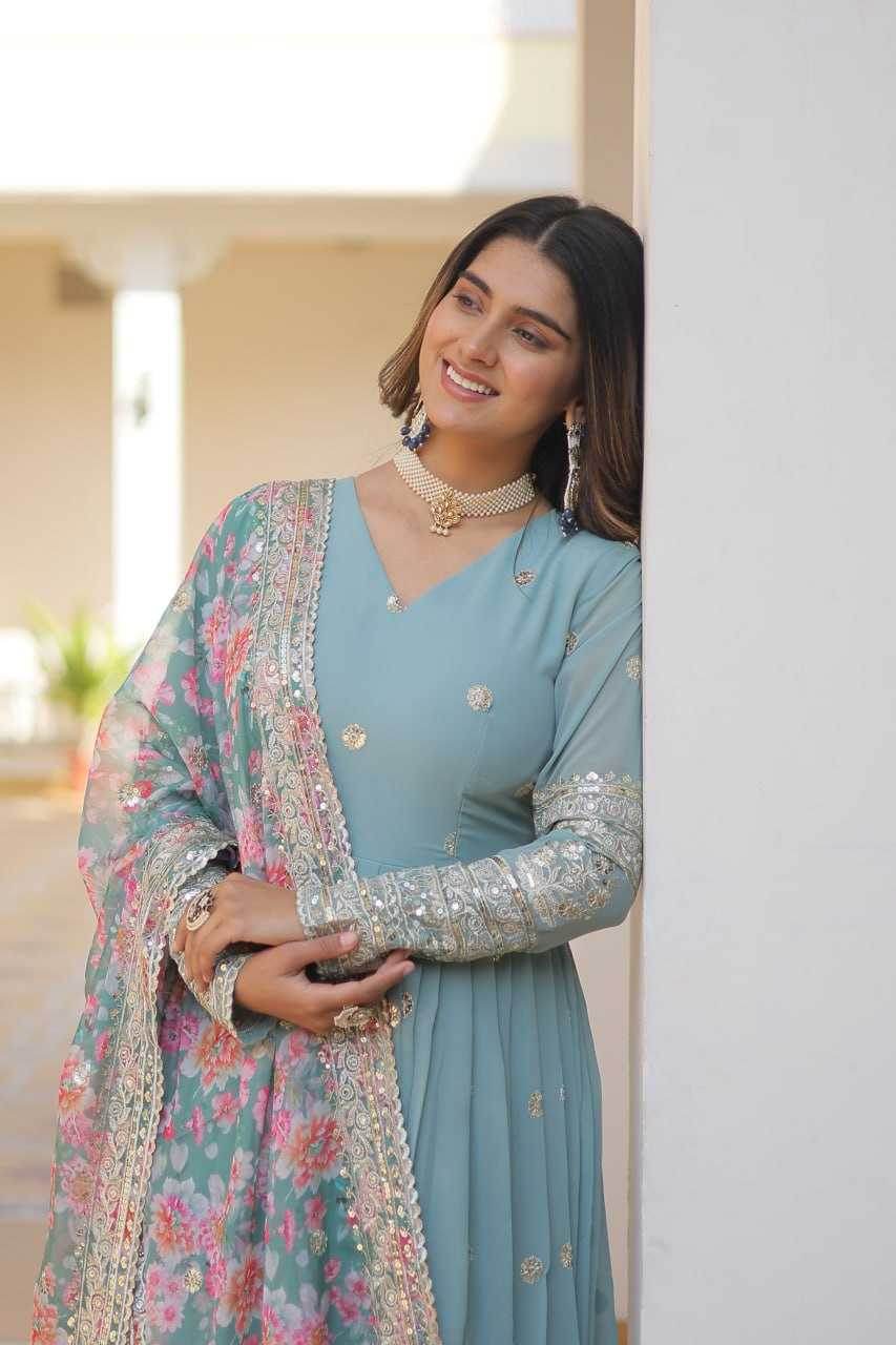 FAUX GEORGETTE EMBROIDERY ANARKALI LONG GOWN - MYLUXURY LANE ENTERPRISE